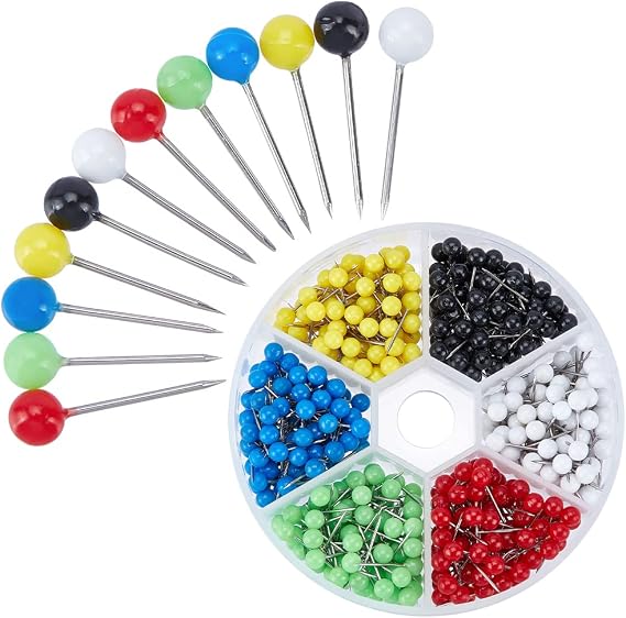 PH PandaHall 600pcs Map Push Pins 6 Colors 1/8 inch Thumb Tacks Map Tacks Pins Round Ball Head with 304 Stainless Steel Point for Home Office Bulletin Cork Board Travel Map Fabric Marking