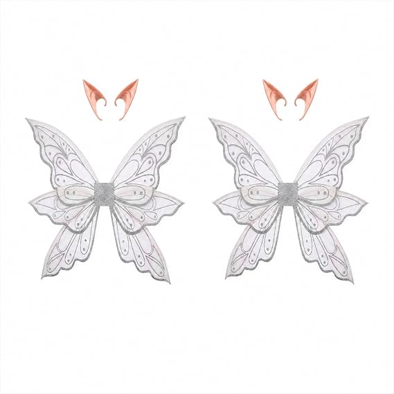 Silipull 2 Set Glitter Adult Fairy Wings with Elf Ears for Women