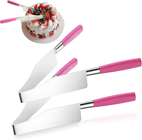 2 Pieces Cake Cutter Slicer Stainless Steel Adjustable,Rose Red