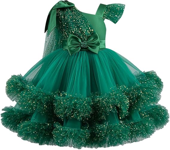 OBEEII Toddler Baby Girls Pageant Dress Sequins Heart Tulle Tutu Dress Flower Wedding Princess Birthday Party Prom Gown