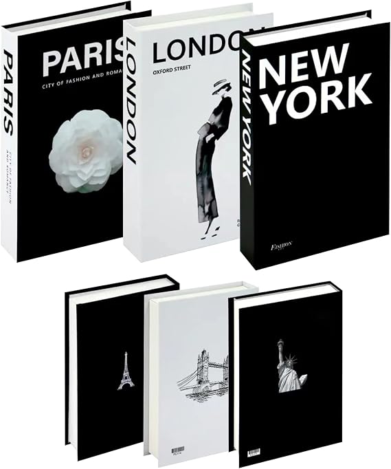 Modern Decorative Books Set, Foldable Faux Books for Display, Fashion Hardcover Book for Home Decor, New York, Paris, London Themes, Office, Rustic Home, Bookshelf, and Modern Farmhouse Decor