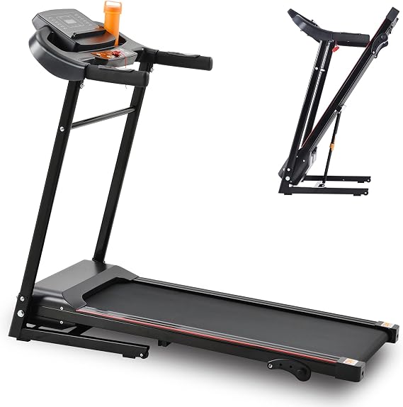 Treadmill, Home Folding Treadmill for Home Workout, 5" LCD Screen, Shock-Absorbent Running Deck, Device Holder - 265 LB Capacity (Steel)
