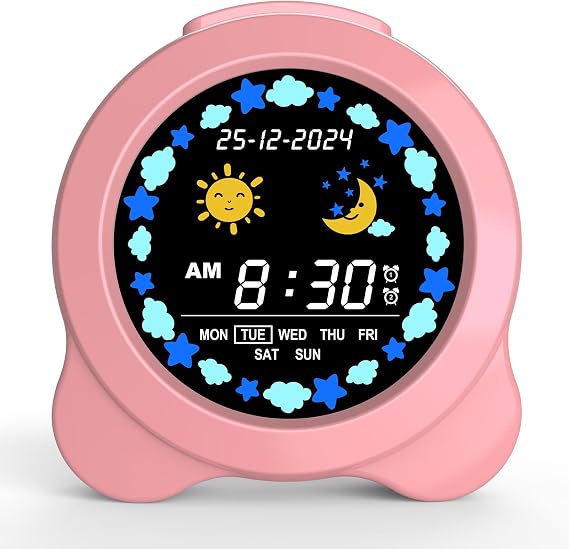 Kids Alarm Clock, Childrens Sleep Trainer with White Noise & Night Light