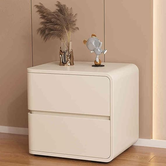 Luxury Minimalist Leather Nightstand - Elegant Bedside Table with 2 Drawers for Room Storage,Available in Beige and Pink,Left/Right Options,Dimensions: 45X40X50Cm,Beige,R,40x40x50CM/15.7x15.7X