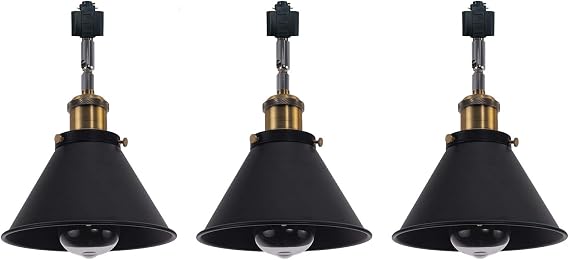3-Lights Retro Style Adjusted Angle H-Type Track Head Lighting E26 Base Black Cone Metal Ceiling Light Track Light Fixture For Gallery Mirror Front Office Kitchen Bulb and Track Not Included