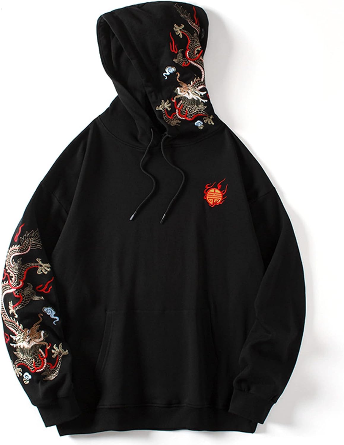 Streetwear Men's Dragon Embroidered Heavyweight Graphic Hoodies Japanese Techwear baggy Anime Hoodie