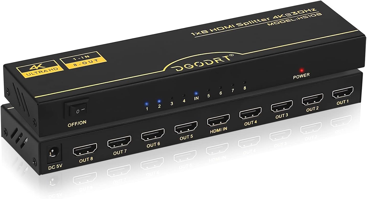 4K HDMI Splitter 1 in 8 Out，8 Way Distributor HDMI Splitter 1x8 Support 4K 3D 1080P HDCP1.4 for HDTV,DVD,Xbox,PS34,Blu-ray,Projector