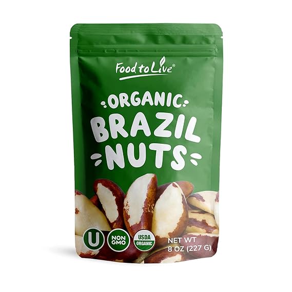 Food to Live Organic Dry Roasted Brazil Nuts with Himalayan Salt, 8 Oz Non-GMO, Oven Roasted, Lightly Salted, No Oil Added, Whole. Vegan, Kosher. High in Protein and Selenium. Keto-Friendly Snack