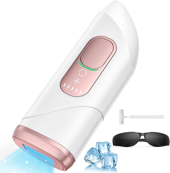 Laser Hair Removal Device with Ice Cooling Function, 999,900 Flash Light, IPL Hair Removal Painless Salon Quality at Home, Lazer Hair Removal for Women Upper Lip Bikini Line Body, White