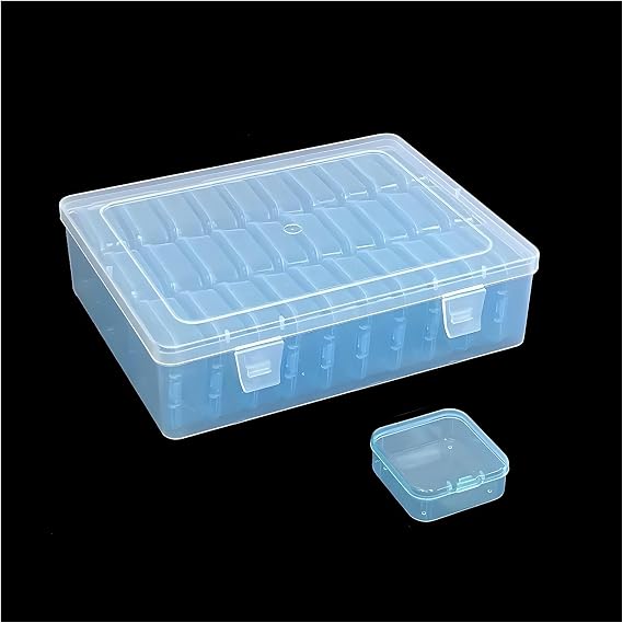 31-Piece Blue Plastic Boxes, Mixed Sizes, Sewing Drawer