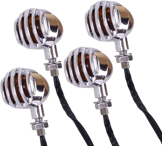 Chrome Vintage Style Motorcycle Amber Bulb Turn Signal Blinker Light Indicators