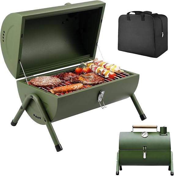 Charcoal Grill Small Camping Grill Small Barbecue Camping Grill Charcoal Mini Grill Camping Grill Portable Grill Folding Grill Charcoal for Outdoor Cooking Camping and Picnic Green