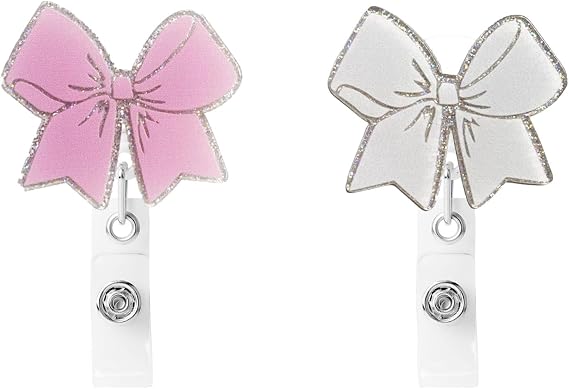 2 Pcs Cute Pink Bow Badge Reel - Retractable ID Holder
