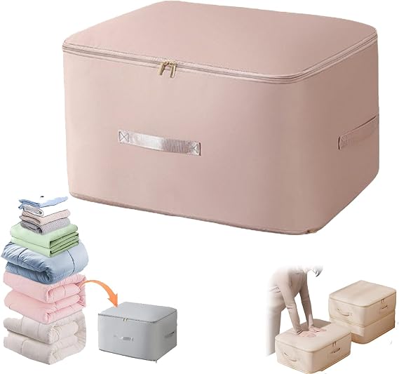 Ultra Space Saving Self Compression Organizer, Storage Tote for Space Saving for Comforters, Clothes, Blankets (Pink,XL)