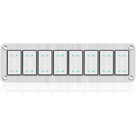 8 Gang Aluminum Rocker Switch Panel - 12V/24V Switch Panel 3 Pin ON/Off Pre-Wired Waterproof Toggle Switch Panel for Marine Boat Automotive Car RV