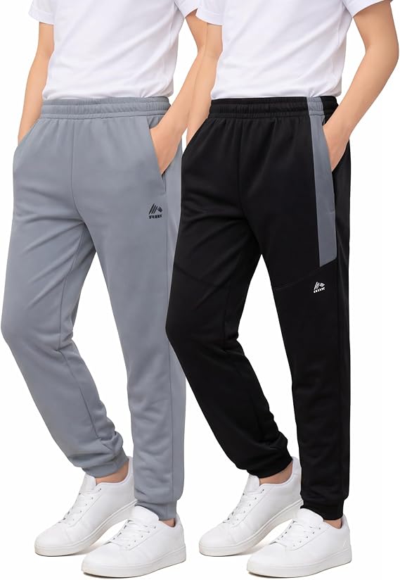RBX Boys Sweatpants, 2-Pack Performance Joggers, Elastic Waist & Pockets