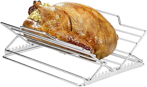 Stainless Steel Adjustable Chicken Roasting Rack, Foldable Stand for Turkey Chicken, for Oven