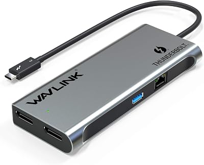 WAVLINK Thunderbolt 3 Mini Docking Station with Dual 4K@60Hz DisplayPort, USB 3.0 and Gigabit Ethernet Port, Bus Powered, 40Gbs, Dual 4K Display Adapter for MacOS Windows Laptop