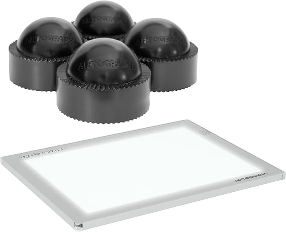 Artograph Featherweight 12" x 9" Dimmable Slim Lightpad for Drawing & Tracing + 4 Pack PadPucks, Stackable Stand for LightPad, Tablet, Drawing Board
