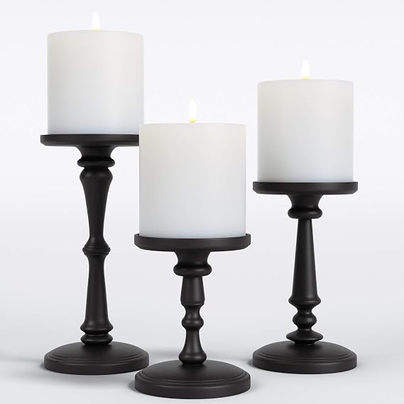 Candle Holders Set of 3 Matte Black, 6, 8,10" Tall Metal for Pillar Candles