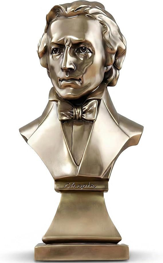Frederic Chopin Bust Statue, Bronze-Tone Resin Sculpture, 11.5 Inch