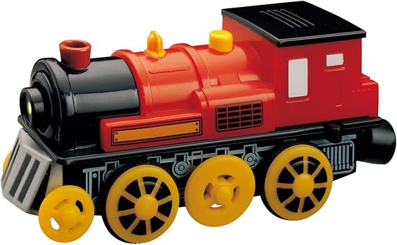 Maxim Enterprise, inc. Red Motorized Toy Train Engine - Classic Steam Locomotive with Real Chug-Chug Sound, Bells, Whistle. Rubber Wheel Tread for Traction. Colorful Dark Red