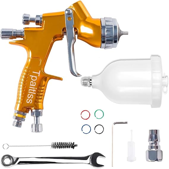 Auto Body Paint Spray Gun Kit Automotive air hvlp Spray Gun Car Paint Gun Gravity kit 1.3mm Tip 600ml Plastic Cup for Car Paint,Gold