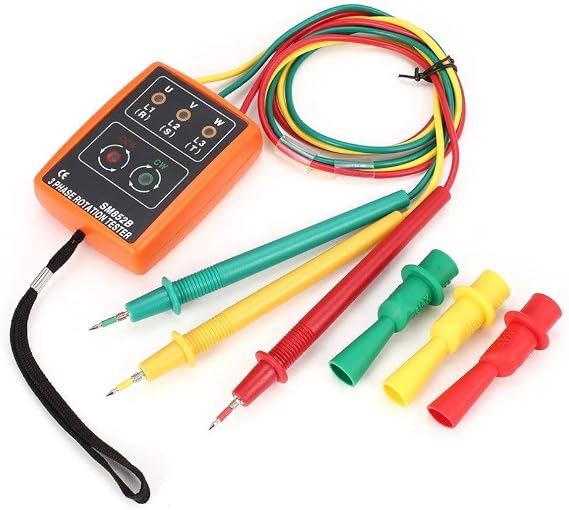 SM852B 3 Phase Rotation Tester Digital Phase Indicator Detector LED Buzzer Phase Sequence Meter Voltage 60V~600V