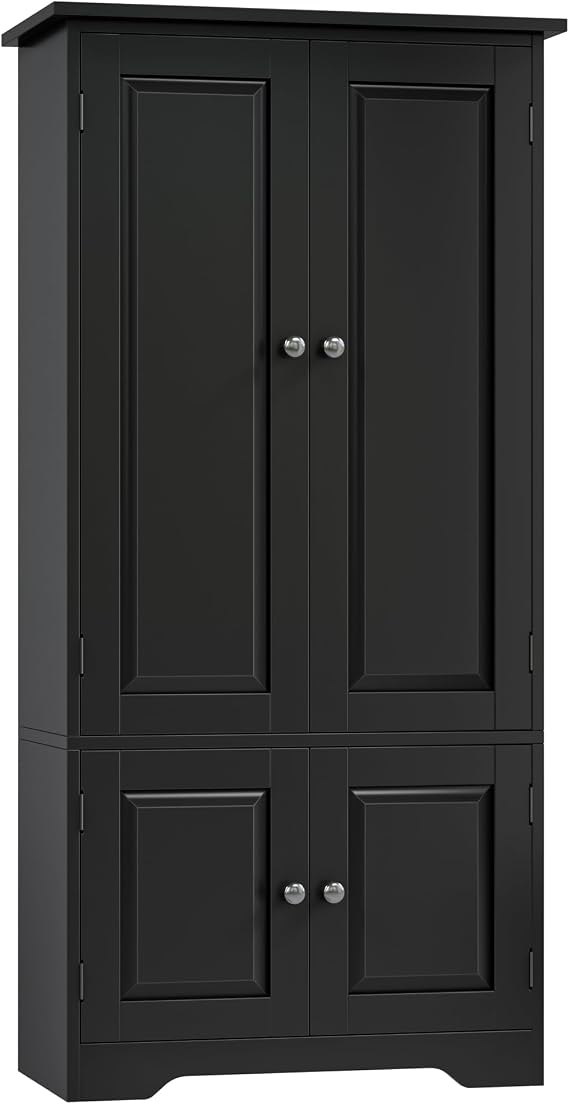 FOREHILL Kitchen Cupboard Tall Storage Cabinet White Sideboard Free Standing Kitchen Storage Unit with 4 Doors Adjustable Shelves 58.2x31.5x123cm
