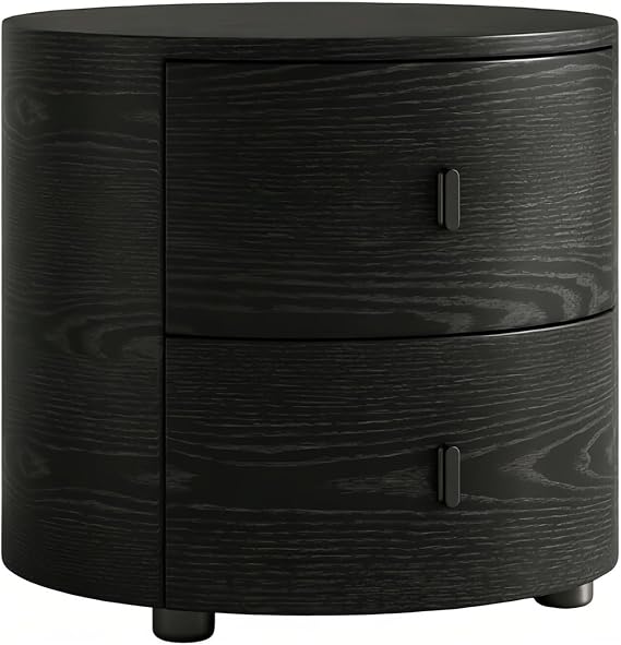 Bedside Table Round Nightstand with Two Drawers for Bedroom Living Room Storage Organization Bedroom(Black,Large)