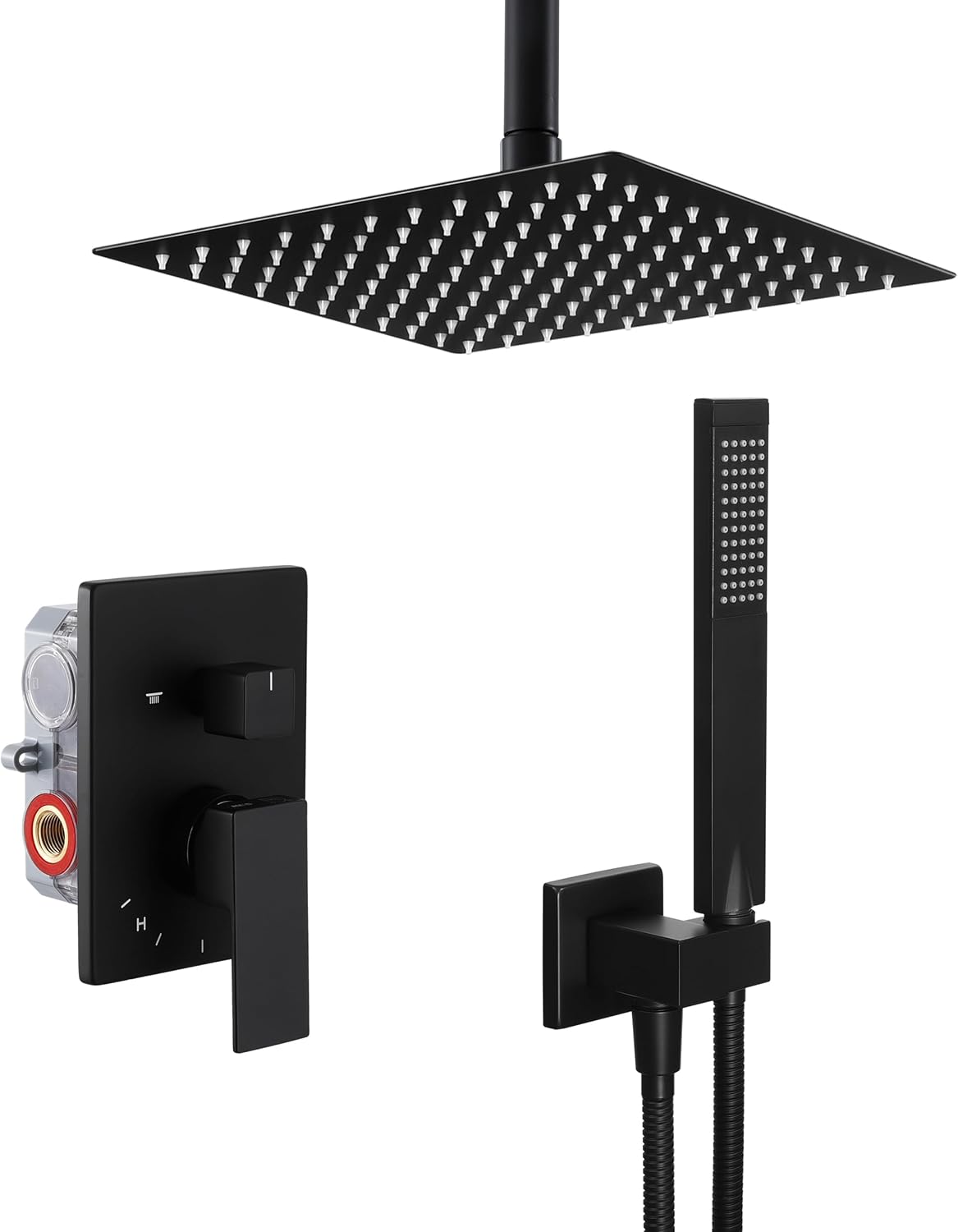 KES Ceiling Shower Head Shower System 10 Inches Rain Shower Faucet Set Shower Valve and Trim Kit Matte Black, XB6235-BK