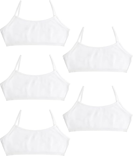 Donella Training Bra for Teen Girls - Cotton Crop Cami for Girls Bralette 5-Pack, Age: 12-15