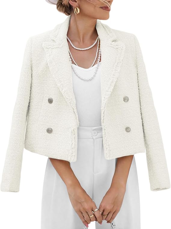 Mina Self 2026 Spring Women's Tweed Blazer Jacket - Fashion Warm Fully Lined Elegant Trendy Casual Cute Coat with Pockets