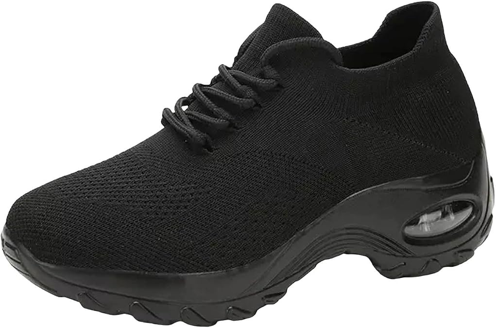 Generic Women's Platform Chunky Fashion Sneakers Walking Lace-Up Comfortable Dad Sneakers Workout Sport Work Casual Tennis Shoes, 6, Black