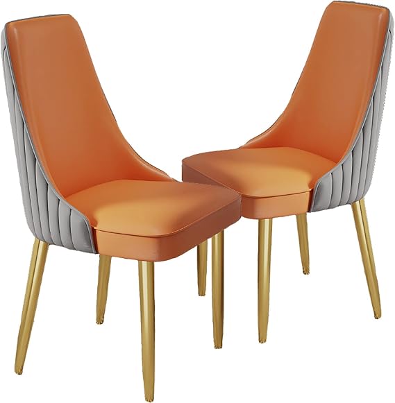 Dining Chairs Set of 2,Upholstered Wrapped Kitchen Chairs Pu Leather Accent Chairs with Metal Legs,Modern Waiting Room Chair Leisure Dining Chairs,440 Lb Capacity(48x53x93cm(19x21x36inch), Orange)