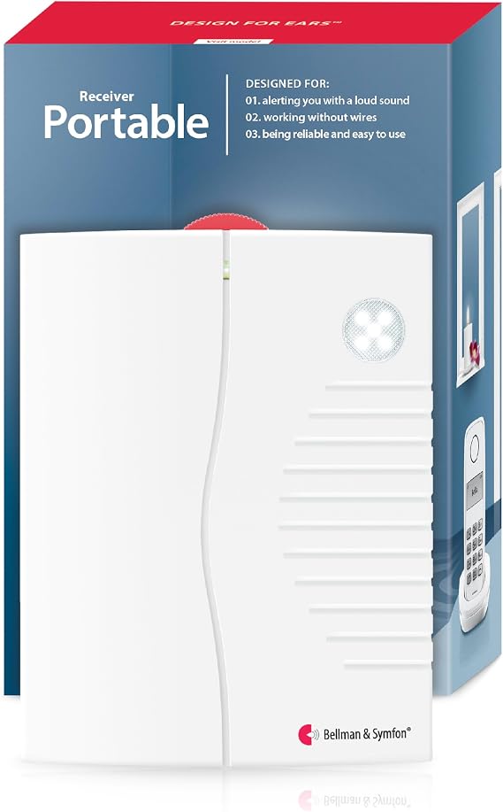 Bellman Portable Receiver LED, Loud Sound Alert Up to 90dB | Battery-Powered Receiver Delivers LED Notifications with Adjustable Sound up to 90dB for Dependable Home Alert Awareness.