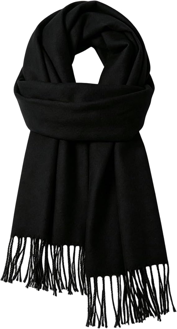 Women's Fall-Winter-Warm-Scarf with Tassels Lightweight Solid Shawl Wrap