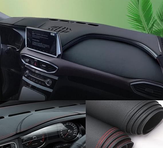 2Pcs Black Leather Car Dash Mat Dashboard Cover Dashmat Interior Pad for Hyundai Santa Fe 2019-2022 (Not Suitable for Version with Head up Display)