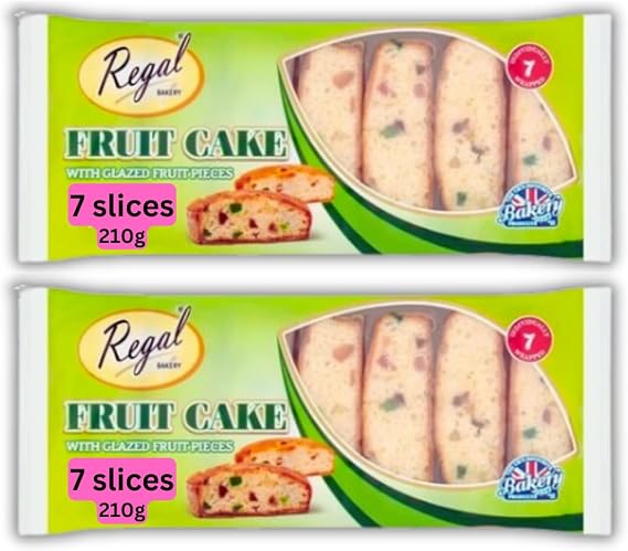 HALAL Fruit Cake with Glazed Fruit, Individually wrapped slices, Halal Sweets (2 packs, 14 slices)