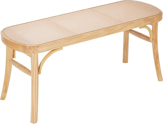 VEVOR 43.3" Wooden Rattan Bench, Entryway Bench with Oak Wood Legs, Bedroom End of Bed Boho Bench with Hand Woven Rattan for Living Room, Kitchen