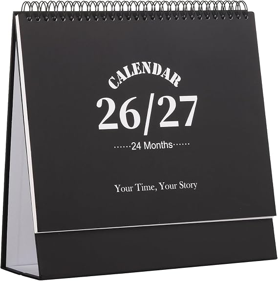 Desk Calendar 2026-2027, Jan 2026-Dec 2027, 9.8" x 9.6"(Black)