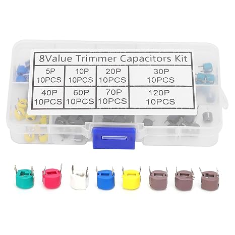 80Pcs Variable Capacitor, 6mm Trimmer Capacitor Kit with Box, Electronic Kit, 5 10 20 30 40 60 70 120P, for Using by Electronic Professionals or Enthusiasts