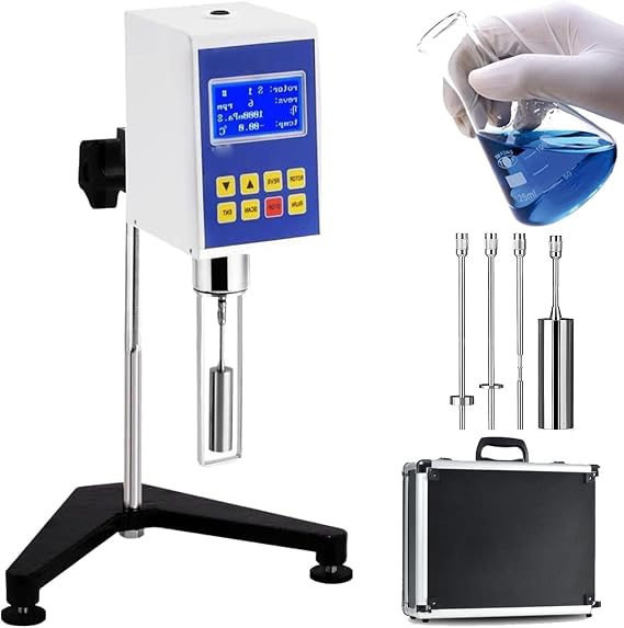 Portable rotational viscometer, Digital Rotary viscometer with LCD Large Screen 4 rotors, Variable Velocity 660 r/min, Digital lab viscometers Tester Meter, for Paint, Liquid Viscosity 8s