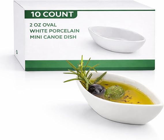 Restaurantware 2 oz Oval White Porcelain Mini Canoe Dish, 10 Pack