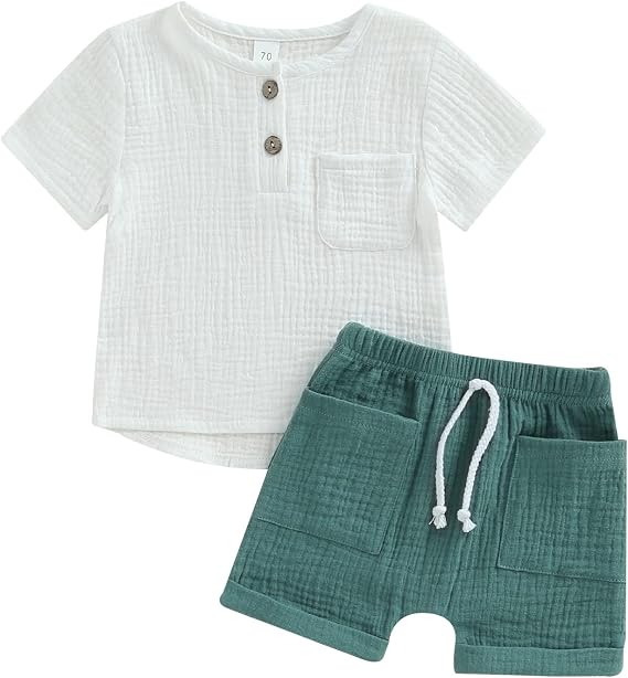 fhutpw Baby Boys 2Pcs Summer Outfits Short Sleeve T-Shirt Tops Elastic Waistband Shorts Set Toddler Clothes