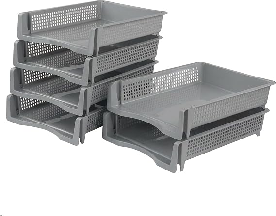 6-Pack Gray Plastic Stackable Paper Letter Tray, Document Trays
