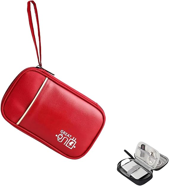 Small Cable Organiser Bag Mini Electronic Case Electronic Bag Organiser Universal Travel Cable Electronics Accessories Bag Travel Organiser Case for Cables Multifunctional (Wine Red)