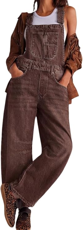 utcoco Womens Denim Overalls Loose Fit Barrel Leg Adjustable Strap Hip Hop Jean Jumpsuits