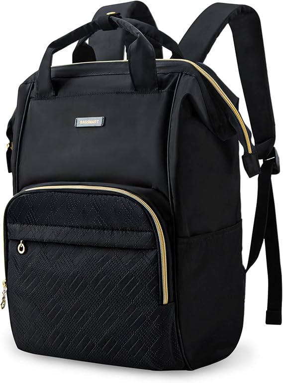 Laptop Backpack,BAGSMART 15.6 Inch Women Backpack Water Resistant Casual Daypack Large Doctor Backpack for Work,Travel,Business,College School,Black