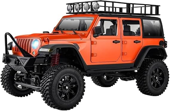 MN Model MN128 1/12 Jeep Wrangler Rubicon 4WD RC Model Crawler Offroad Truck Uzaktan Kumandalı Araba RTR Turuncu+Dahili Işık Seti MN-128